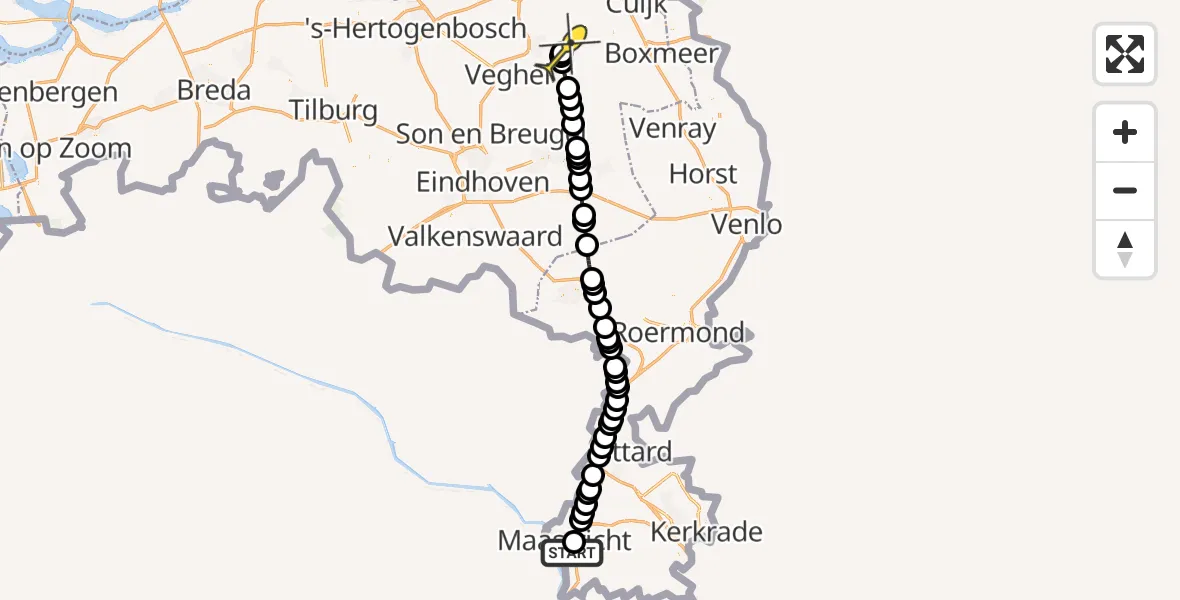 Routekaart van de vlucht: Lifeliner 3 naar Vliegbasis Volkel, Heerderdwarsstraat