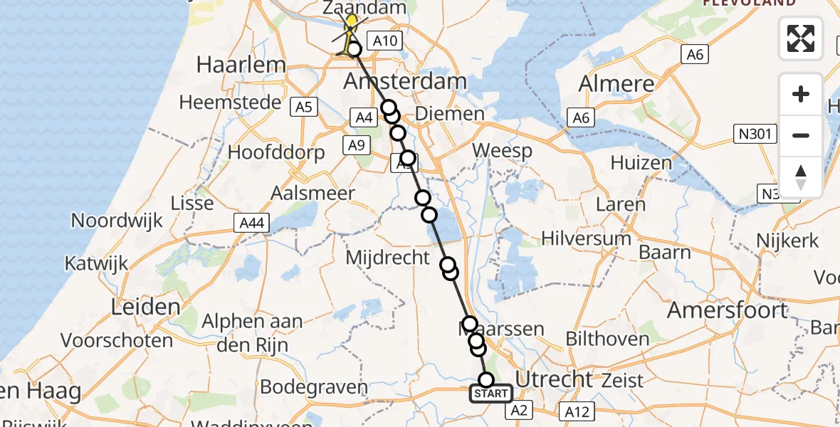 Routekaart van de vlucht: Lifeliner 1 naar Amsterdam Heliport, Wintertuinlaan