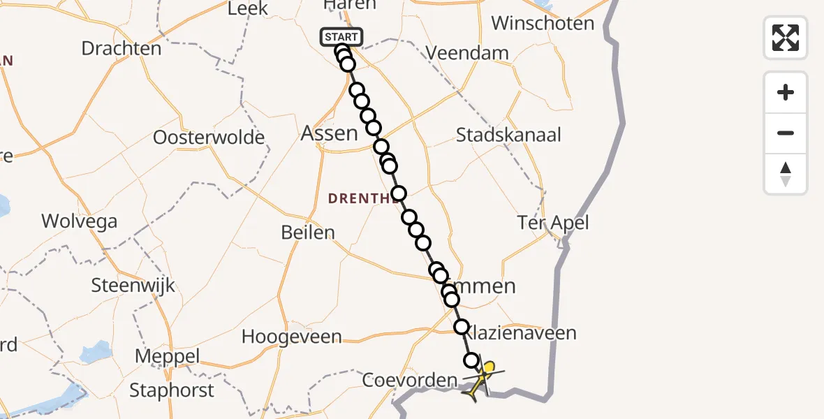 Routekaart van de vlucht: Lifeliner 4 naar Schoonebeek, Kerkweg