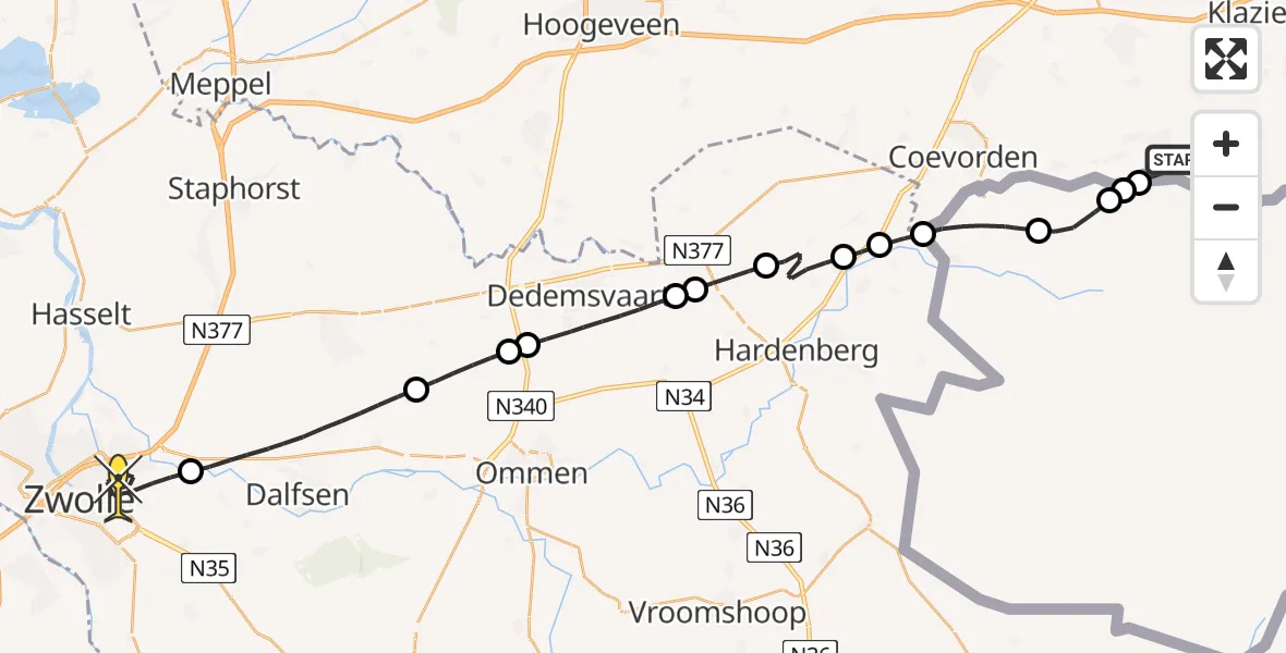 Routekaart van de vlucht: Lifeliner 4 naar Zwolle, Liaslaan