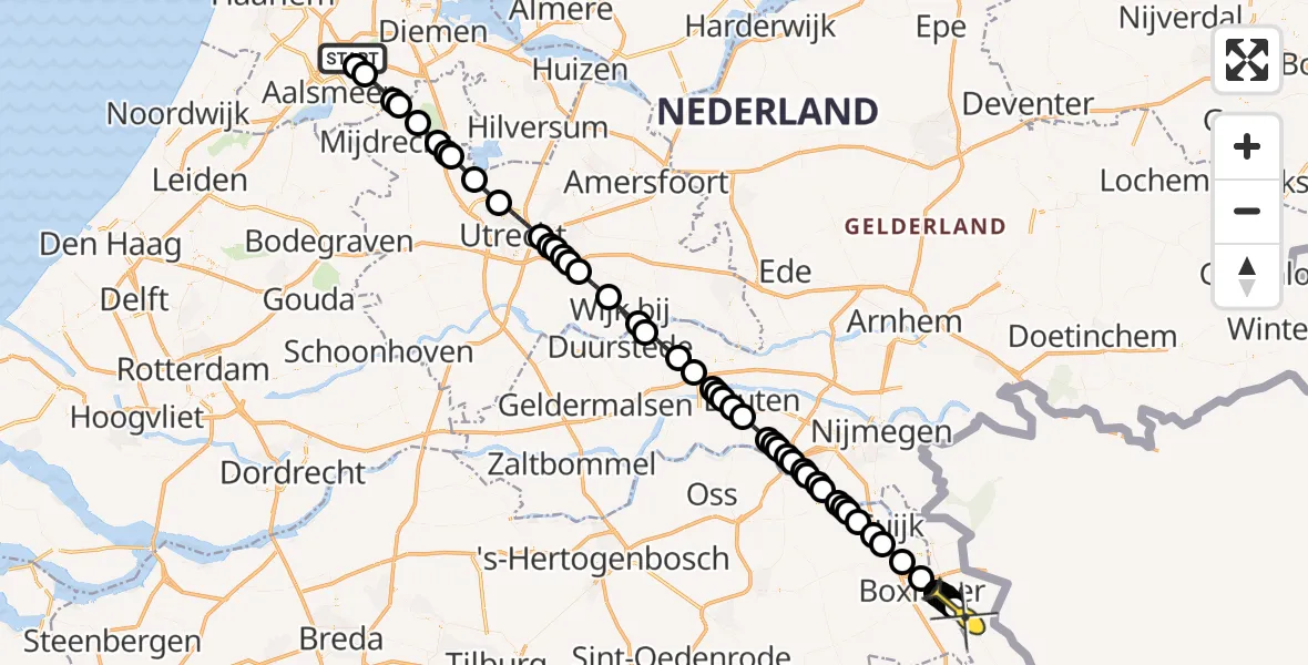 Routekaart van de vlucht: Politieheli naar Groeningen, Amsterdam-Bataviaweg