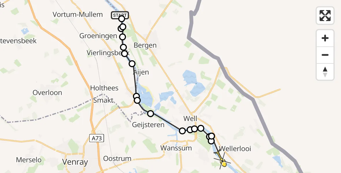 Routekaart van de vlucht: Politieheli naar Wellerlooi, Klaphekken