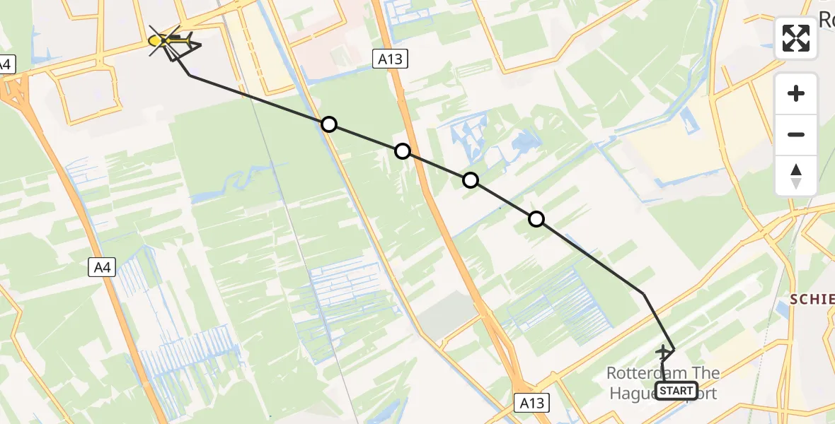 Routekaart van de vlucht: Lifeliner 2 naar Delft, Brandenburgbaan