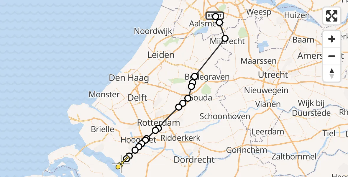 Routekaart van de vlucht: Politieheli naar Goudswaard, Meerlandenweg