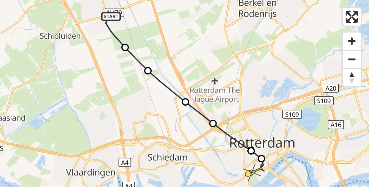 Routekaart van de vlucht: Lifeliner 2 naar Erasmus MC, Abtswoude