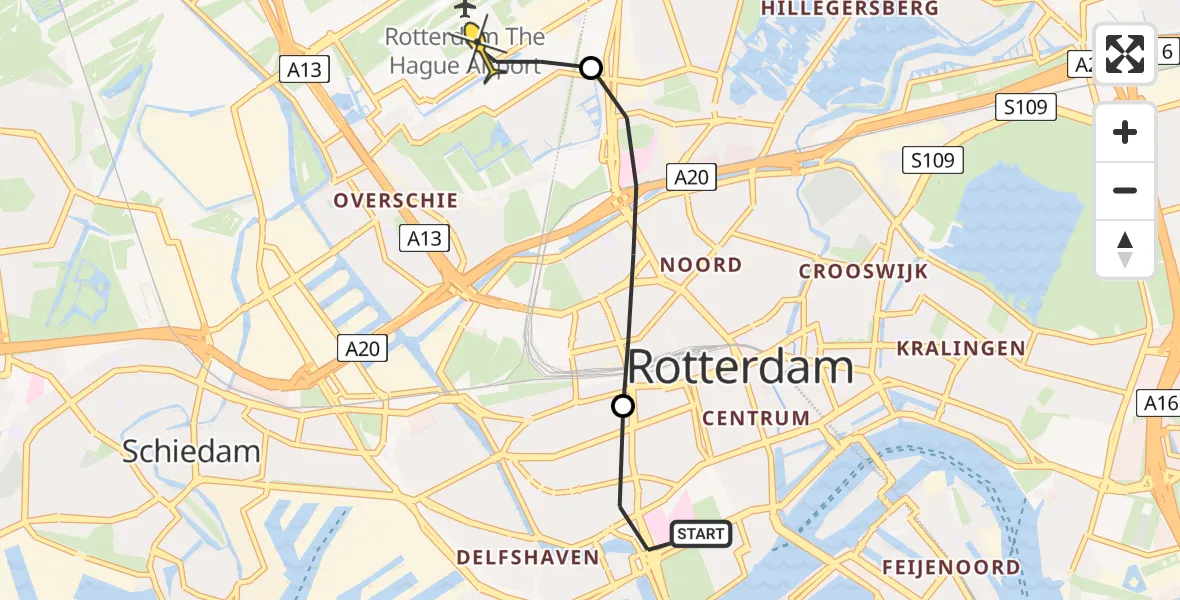 Routekaart van de vlucht: Lifeliner 2 naar Rotterdam The Hague Airport, Zwaerdecroonstraat