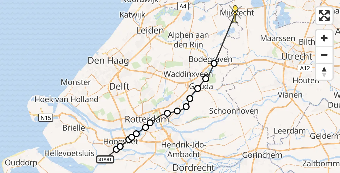 Routekaart van de vlucht: Politieheli naar Mijdrecht, Amazonestraat