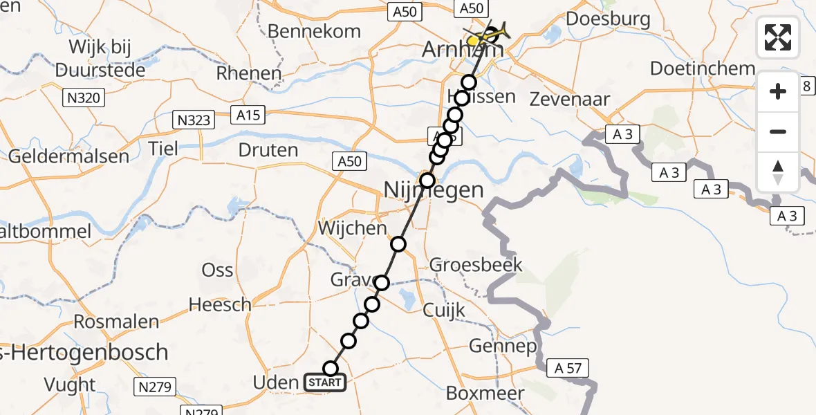 Routekaart van de vlucht: Lifeliner 3 naar Arnhem, Beemdsteeg