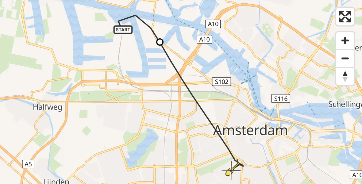 Routekaart van de vlucht: Lifeliner 1 naar Amsterdam, Belangenvereniging tuinders Zaanderhorn