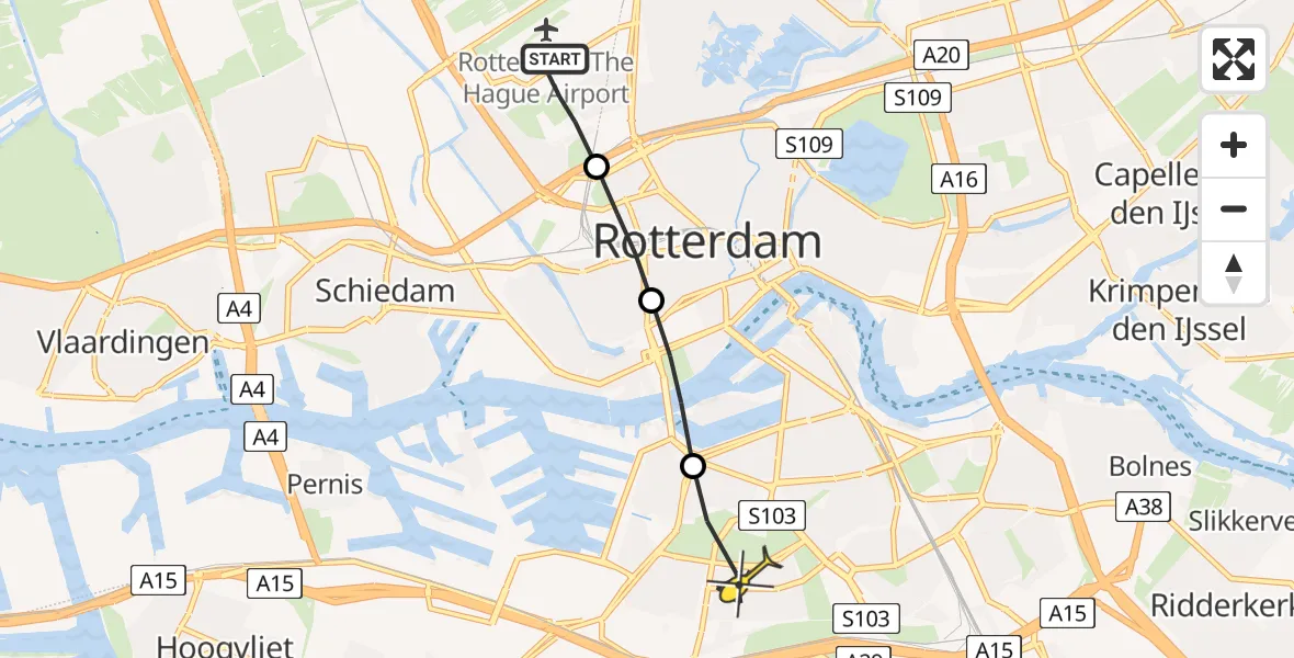 Routekaart van de vlucht: Lifeliner 2 naar Rotterdam, Noorderbocht