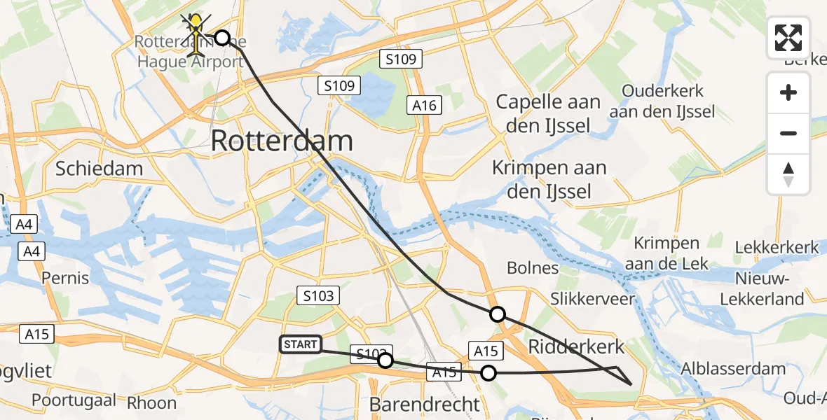 Routekaart van de vlucht: Lifeliner 2 naar Rotterdam The Hague Airport, Poelenburg