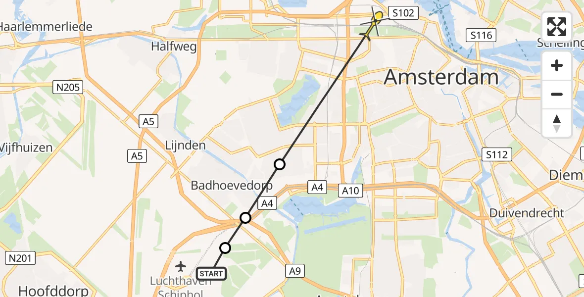 Routekaart van de vlucht: Politieheli naar Amsterdam, Contactweg