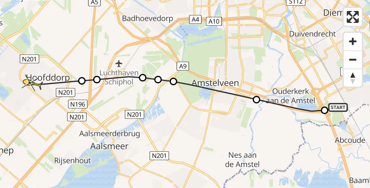 Routekaart van de vlucht: Lifeliner 1 naar Hoofddorp, Hammarskjöldstraat