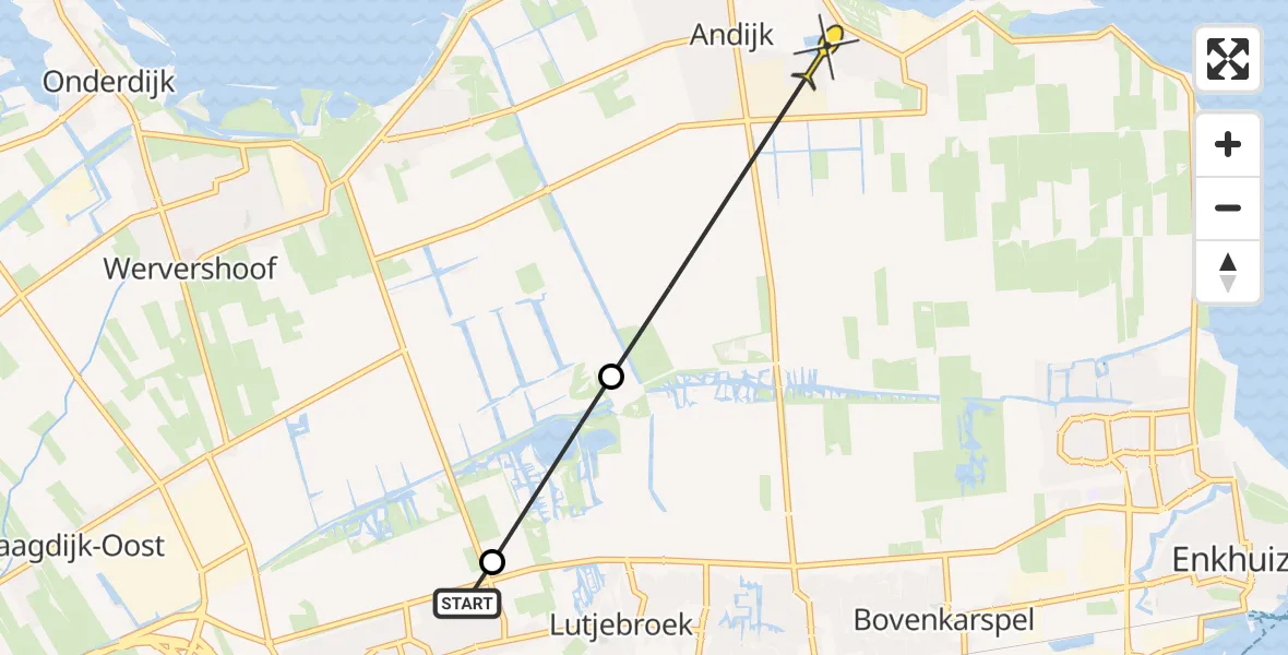 Routekaart van de vlucht: Politiehelikopter naar Andijk, De Kadijk