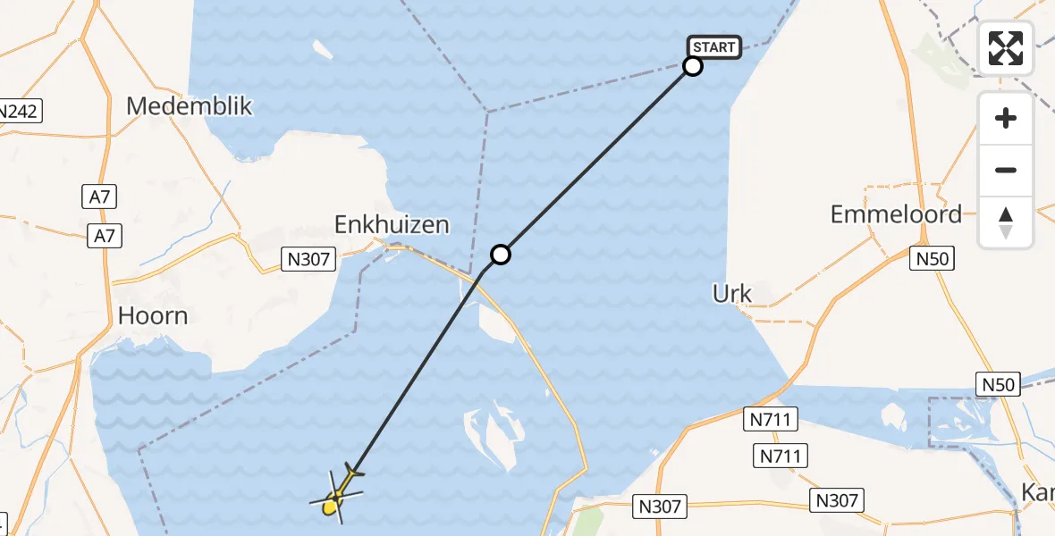 Routekaart van de vlucht: Politiehelikopter naar Lelystad