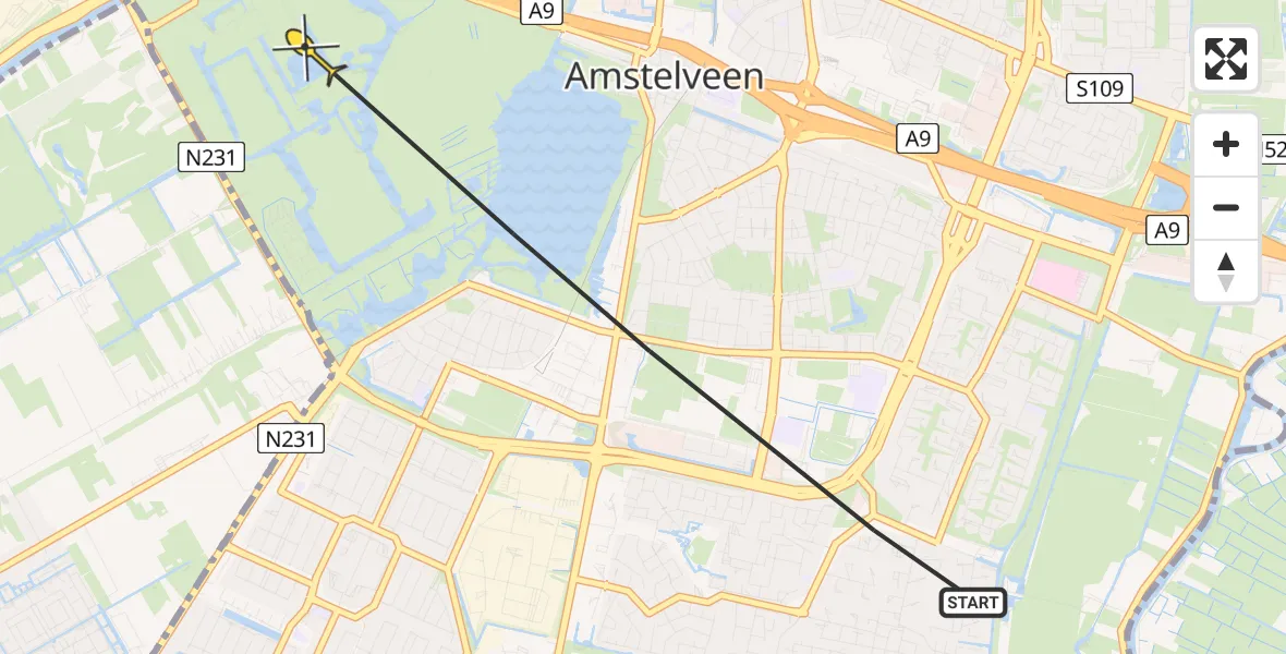 Routekaart van de vlucht: Politieheli naar Amstelveen, Wimbledonpark