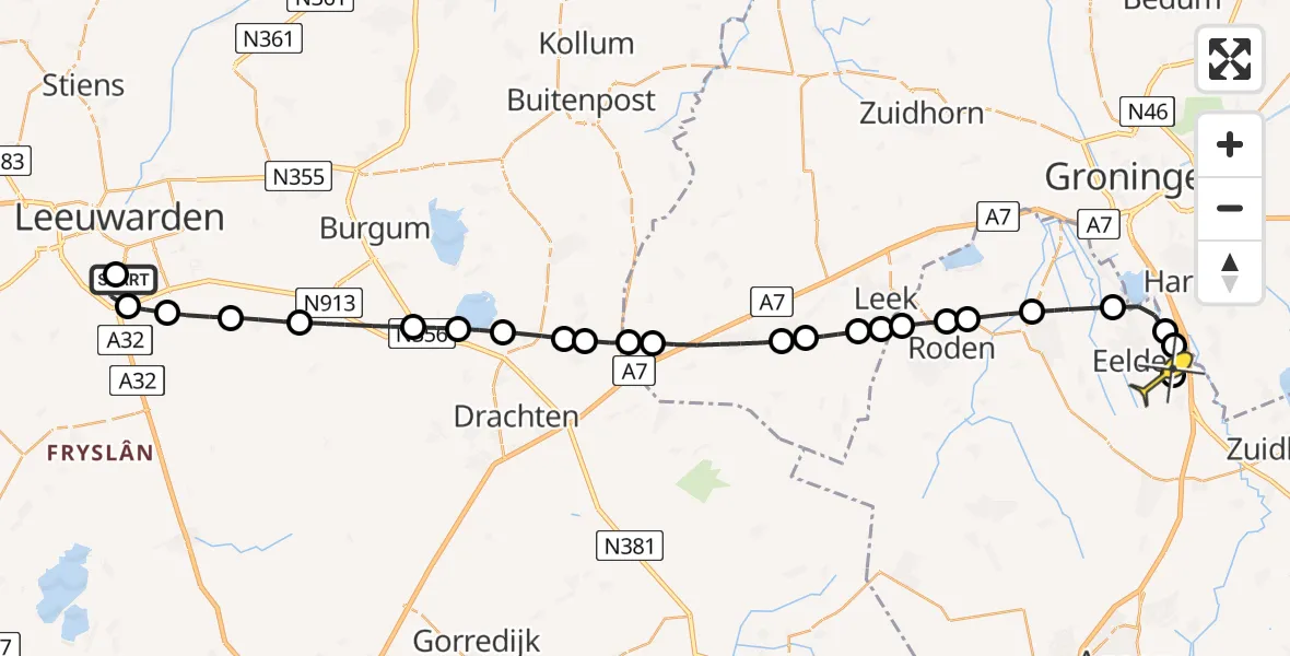 Routekaart van de vlucht: Lifeliner 4 naar Groningen Airport Eelde, It Soldatepaad