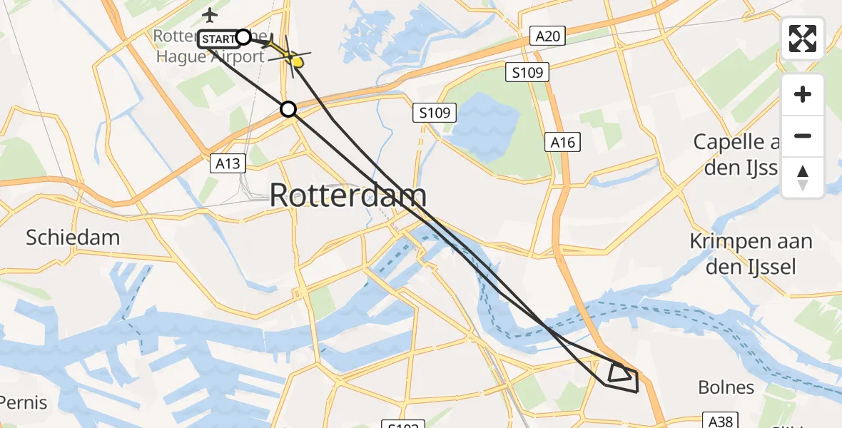 Routekaart van de vlucht: Lifeliner 2 naar Rotterdam, Blaeustraat