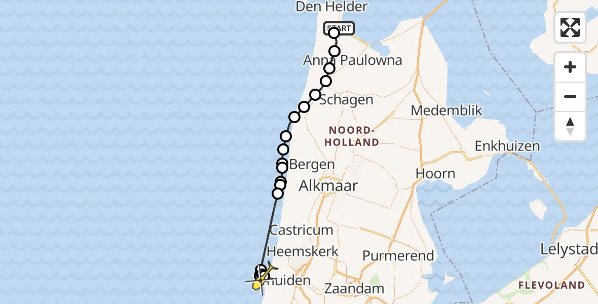 Routekaart van de vlucht: Kustwachthelikopter naar IJmuiden, Kortevliet