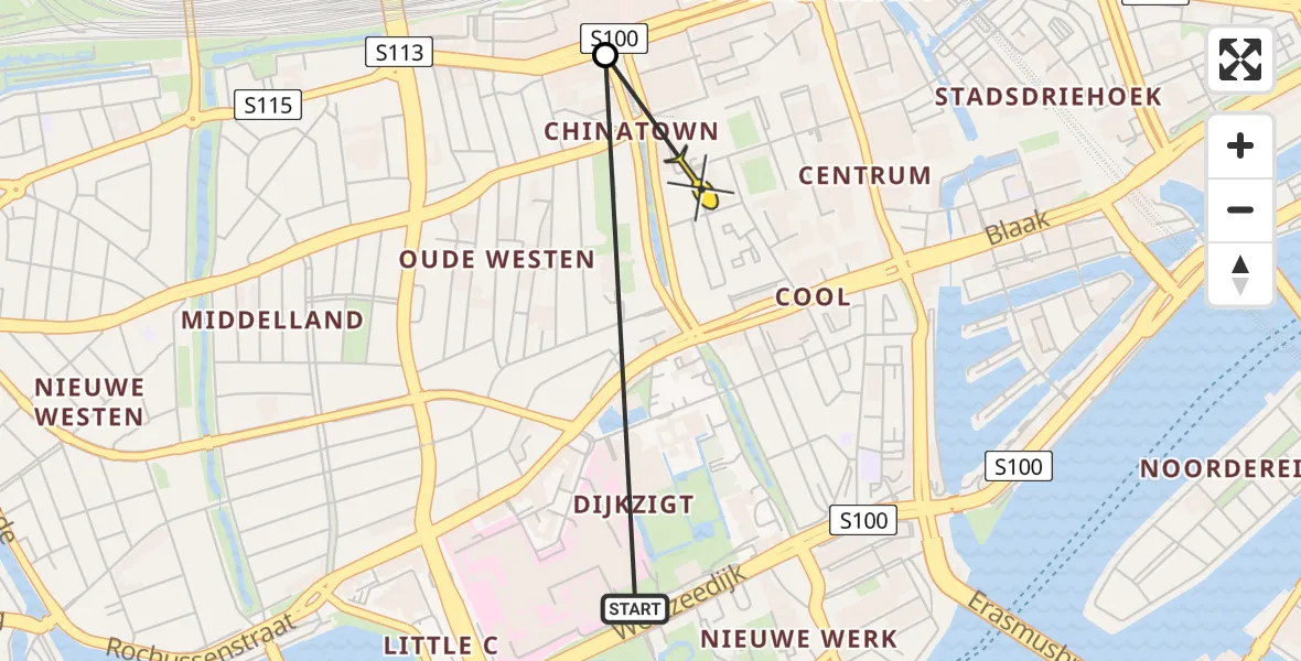 Routekaart van de vlucht: Lifeliner 2 naar Leids Universitair Medisch Centrum (LUMC), Kruisplein
