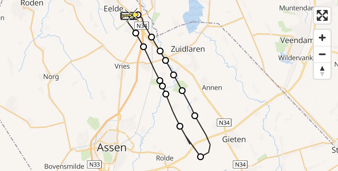 Routekaart van de vlucht: Lifeliner 4 naar Groningen Airport Eelde, Betmersweg