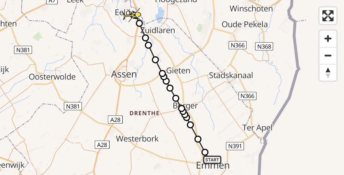 Routekaart van de vlucht: Lifeliner 4 naar Groningen Airport Eelde, Van der Meulenweg