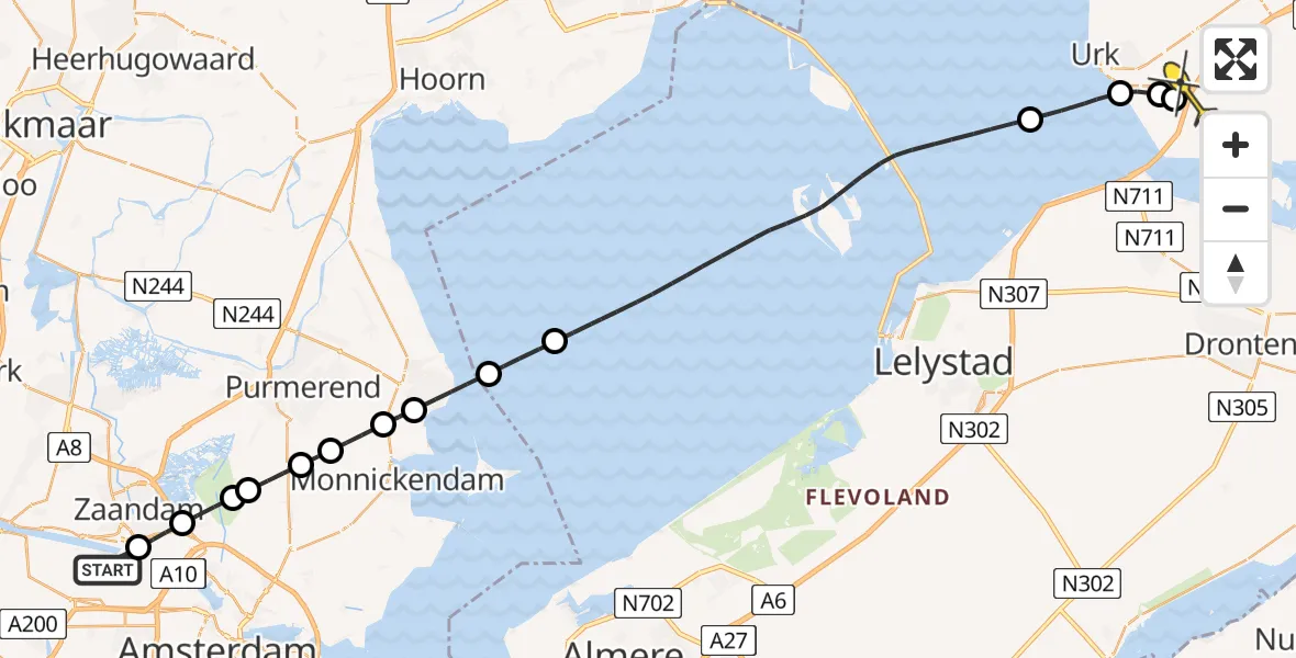 Routekaart van de vlucht: Lifeliner 1 naar Nagele, Hemkade