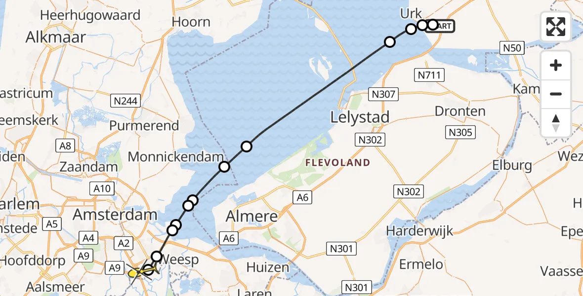 Routekaart van de vlucht: Lifeliner 1 naar Academisch Medisch Centrum (AMC), Domineesweg