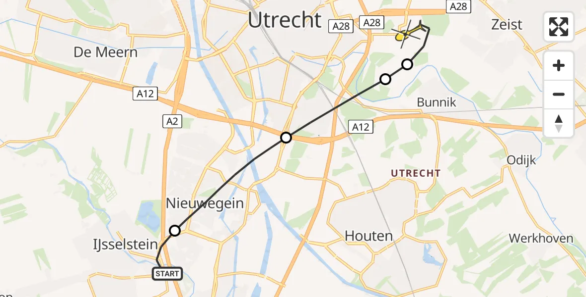 Routekaart van de vlucht: Lifeliner 2 naar Universitair Medisch Centrum Utrecht, Weg der Verenigde Naties