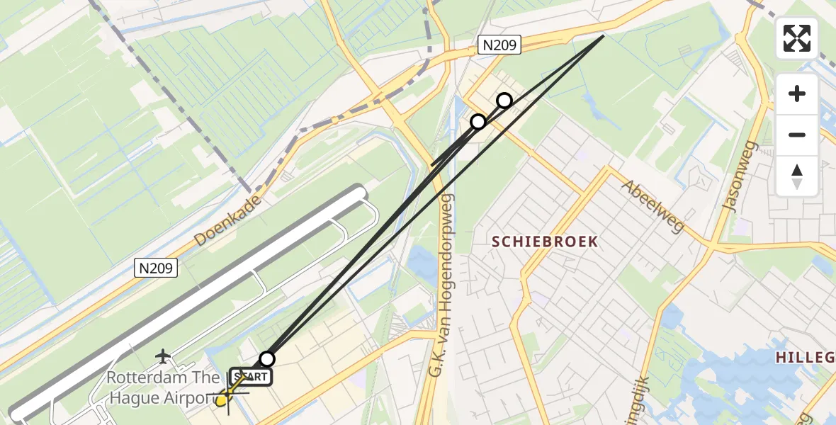 Routekaart van de vlucht: Lifeliner 2 naar Rotterdam The Hague Airport, Doenkade