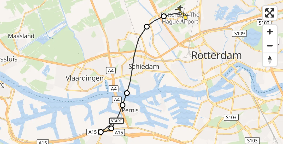 Routekaart van de vlucht: Lifeliner 2 naar Rotterdam The Hague Airport, Aveling