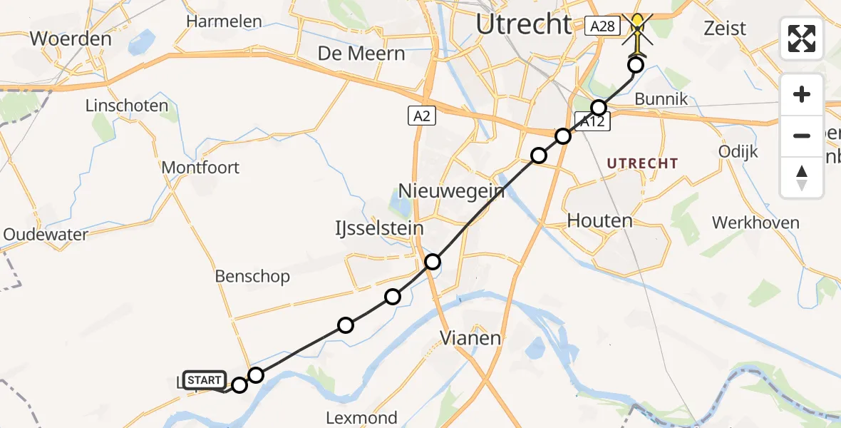 Routekaart van de vlucht: Lifeliner 1 naar Universitair Medisch Centrum Utrecht, M A Reinaldaweg