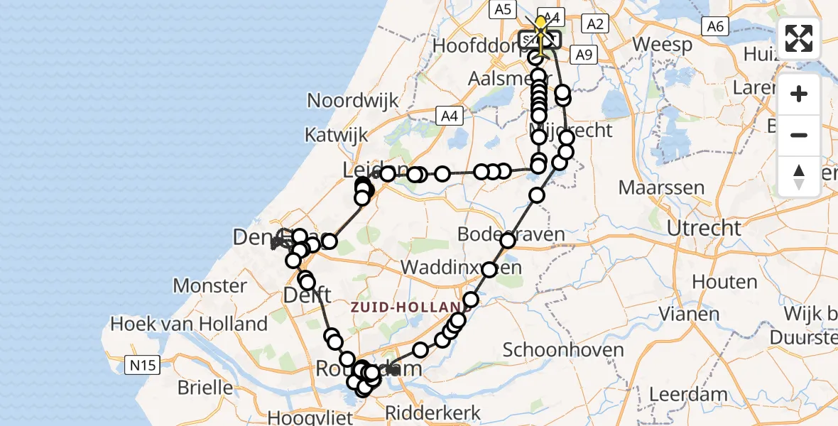 Routekaart van de vlucht: Politieheli naar Schiphol, E.L.T.A. straat