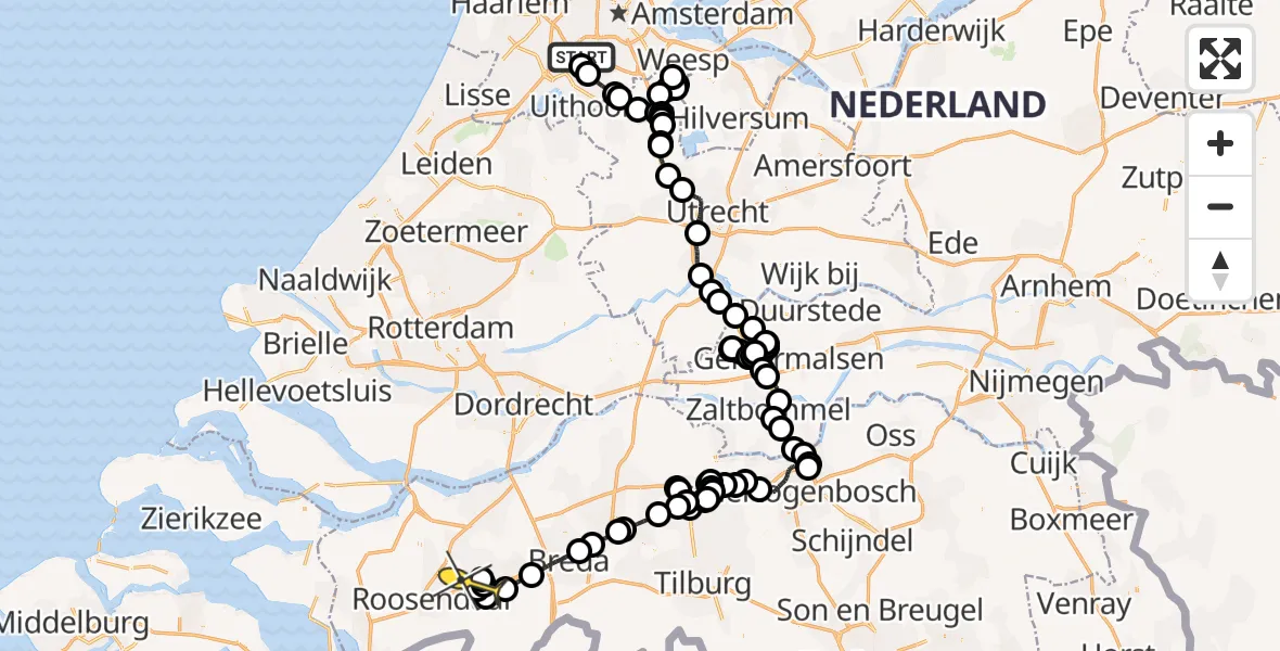 Routekaart van de vlucht: Politiehelikopter naar Breda International Airport, Thermiekstraat