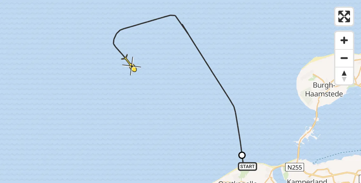 Routekaart van de vlucht: Kustwachthelikopter naar Strand Oostkapelle