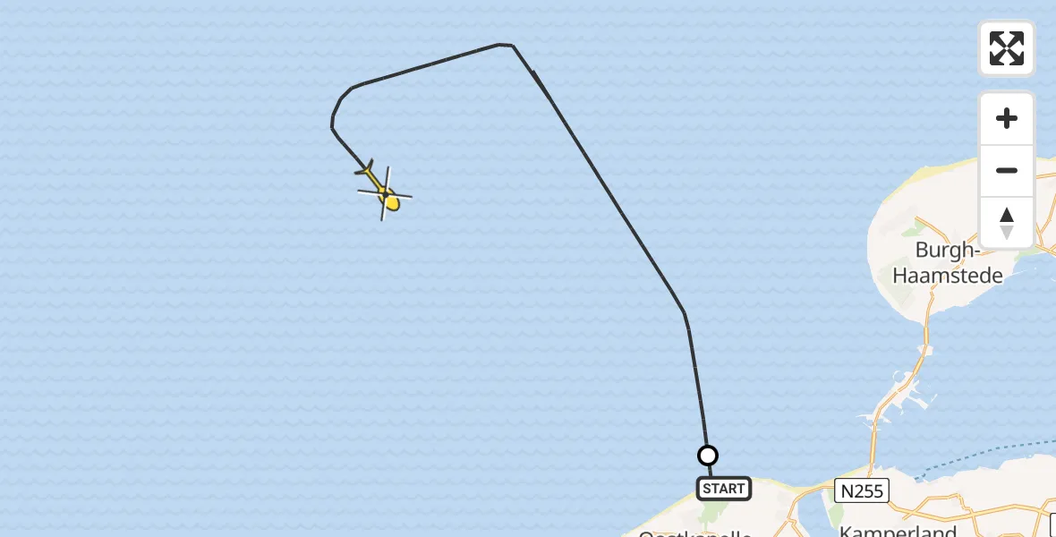 Vluchtroute Kustwachthelikopter van Oostkapelle naar 
