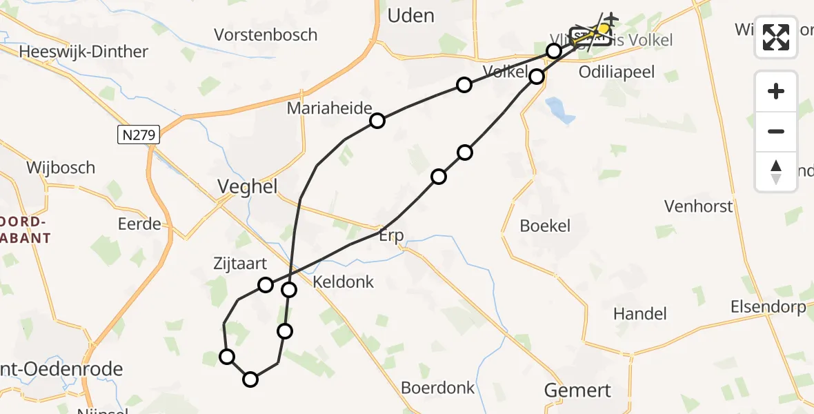 Routekaart van de vlucht: Lifeliner 3 naar Vliegbasis Volkel, Rondweg Volkel