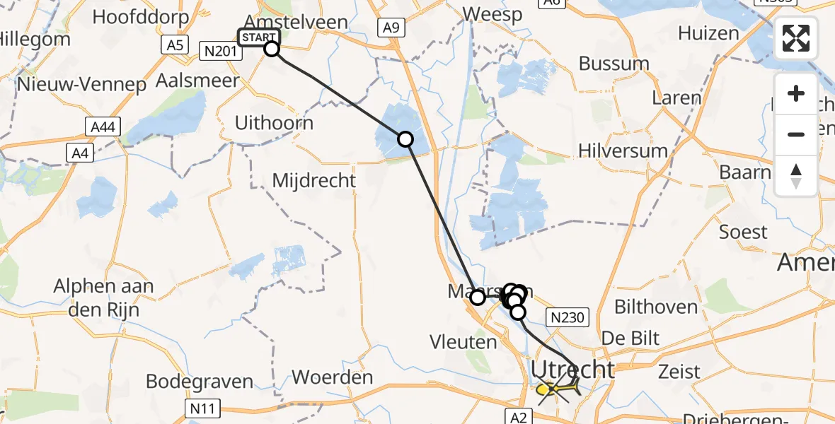 Routekaart van de vlucht: Politieheli naar Utrecht, Westduinen