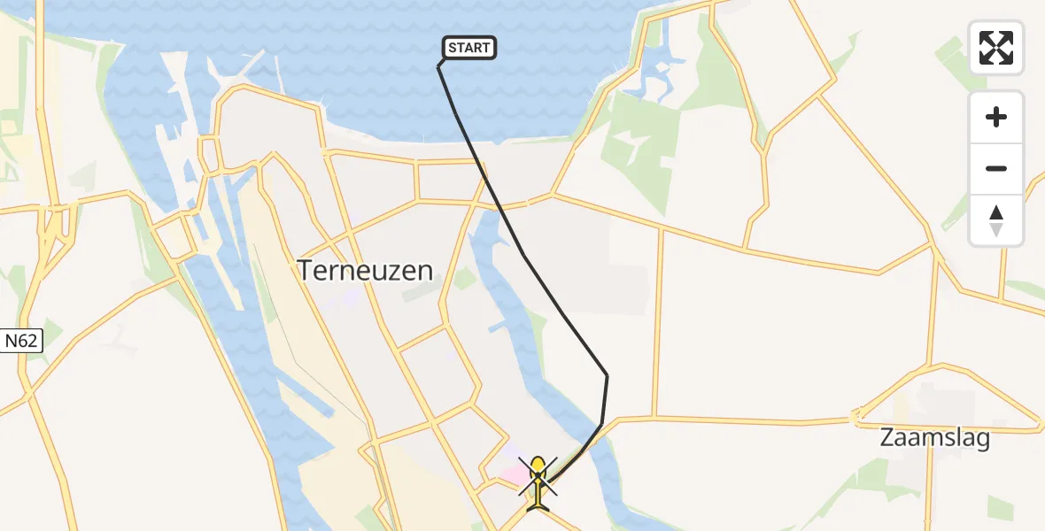 Routekaart van de vlucht: Kustwachthelikopter naar Terneuzen, Stuvesande