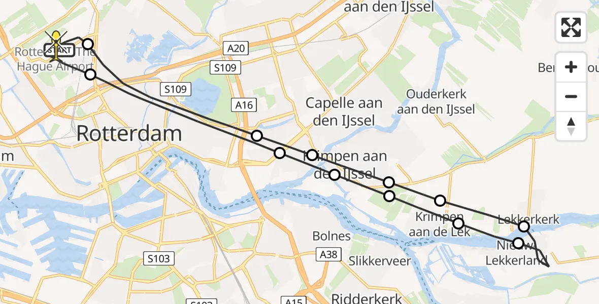 Routekaart van de vlucht: Lifeliner 2 naar Rotterdam The Hague Airport, Van der Duijn van Maasdamweg