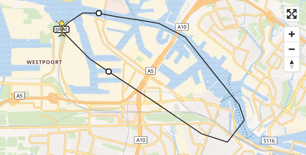 Routekaart van de vlucht: Lifeliner 1 naar Amsterdam Heliport, Westhaven