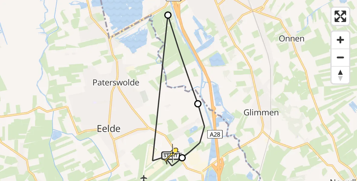 Routekaart van de vlucht: Lifeliner 4 naar Groningen Airport Eelde, Schipsloot