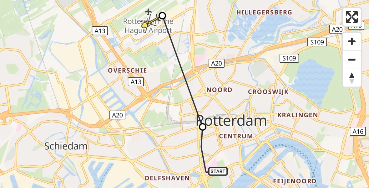 Routekaart van de vlucht: Lifeliner 2 naar Rotterdam The Hague Airport, Bajonetstraat