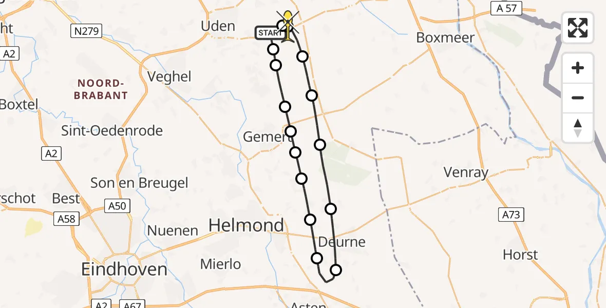 Routekaart van de vlucht: Lifeliner 3 naar Volkel, Rechtestraat