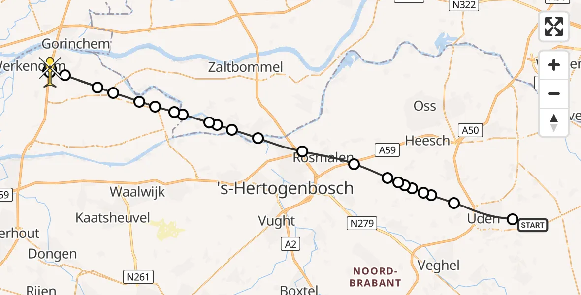 Routekaart van de vlucht: Lifeliner 3 naar Werkendam, Kamelen