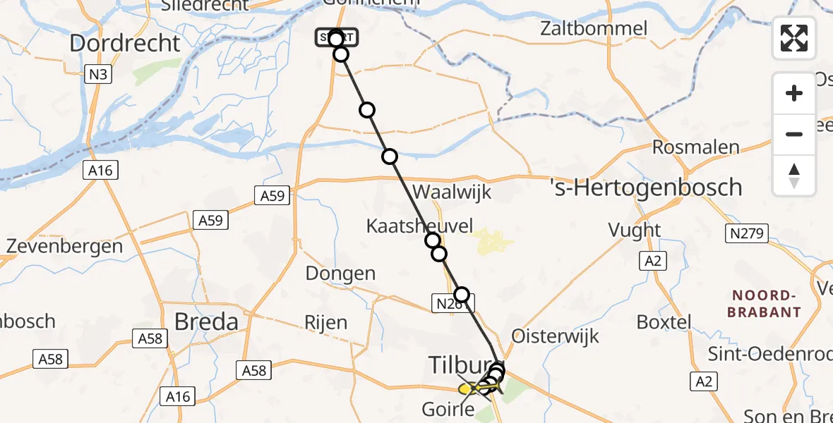 Routekaart van de vlucht: Lifeliner 3 naar Tilburg, Gantelweg