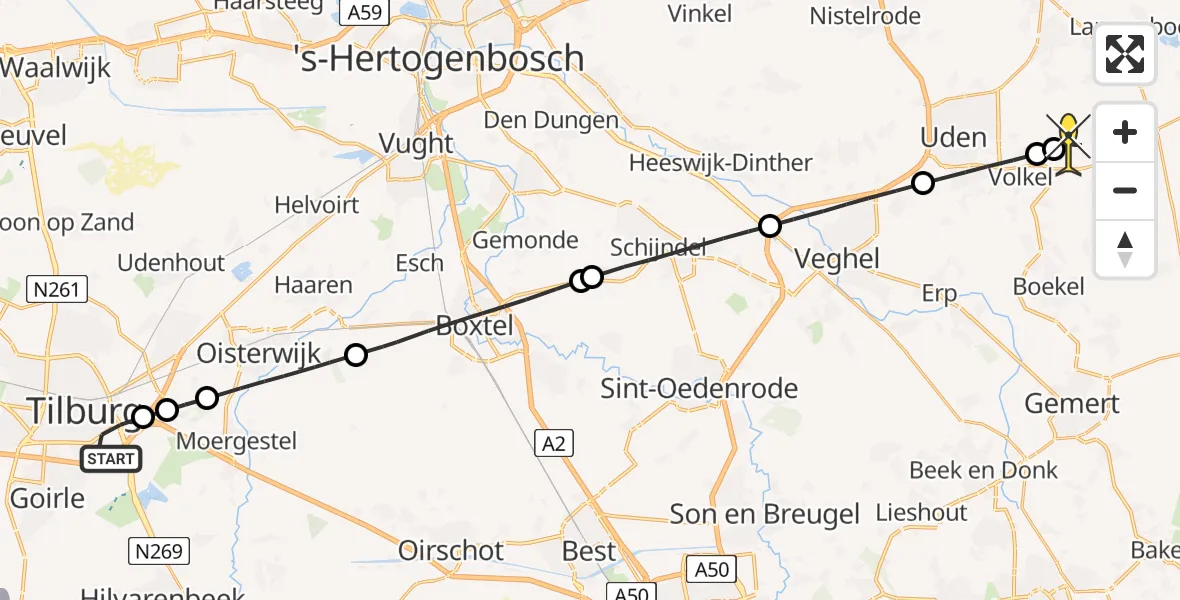 Routekaart van de vlucht: Lifeliner 3 naar Vliegbasis Volkel, Ringbaan-Zuid