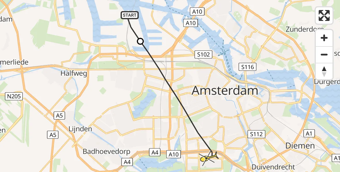 Routekaart van de vlucht: Lifeliner 1 naar Amsterdam, Sardiniëweg