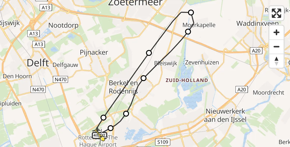 Routekaart van de vlucht: Lifeliner 2 naar Rotterdam The Hague Airport, Zwanenwater