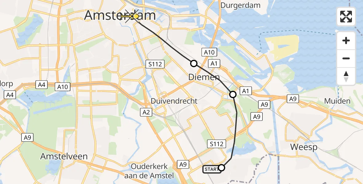 Routekaart van de vlucht: Lifeliner 1 naar Amsterdam, Valburgdreef